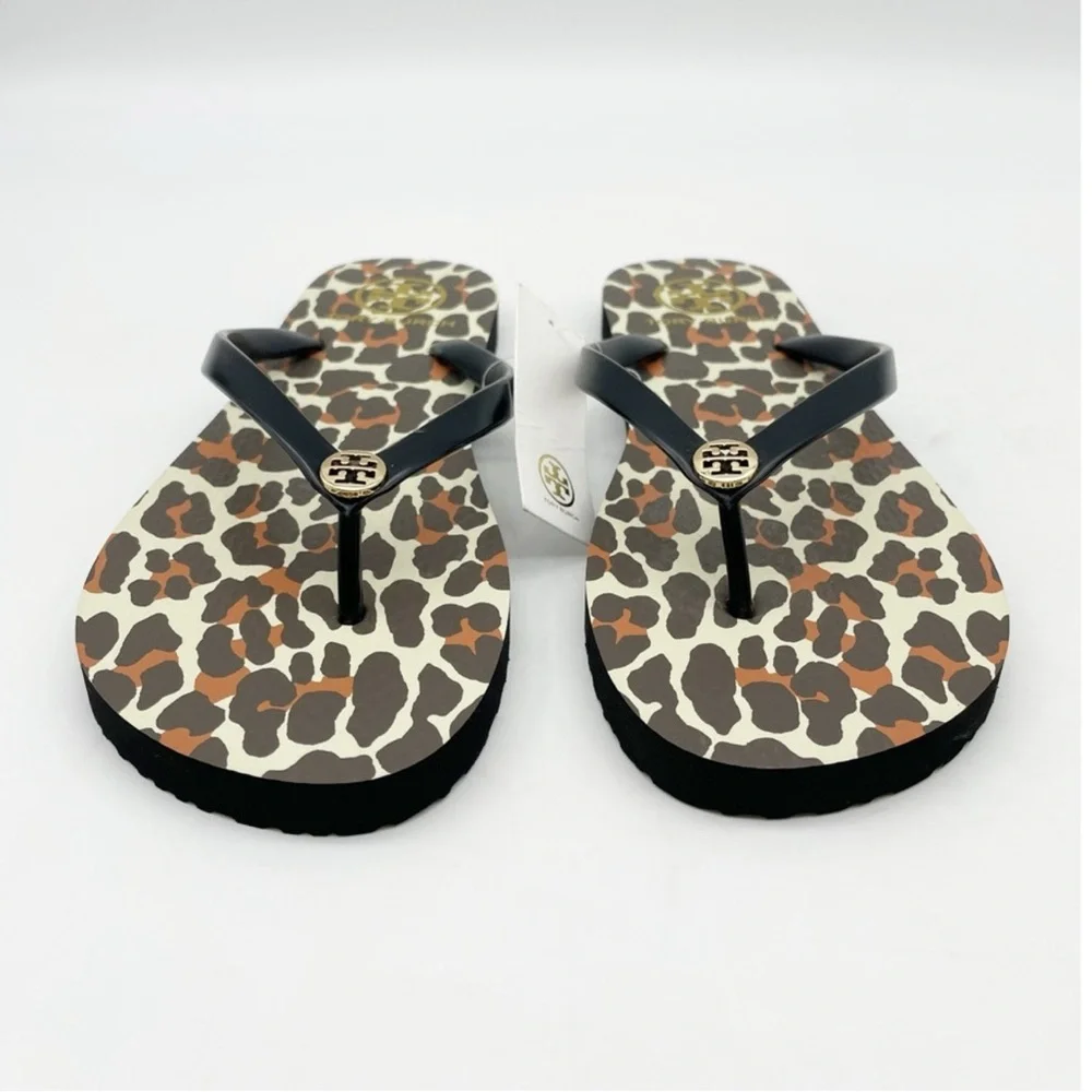 Tory Burch Black Leopard print Flip Flops